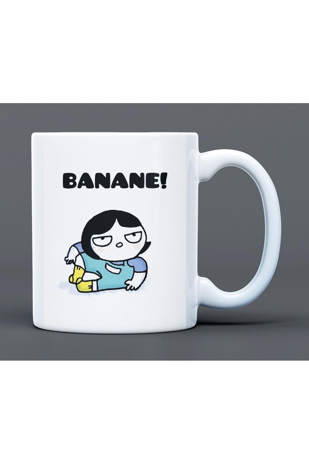 Banane Yazılı Desenli Hediyelik Büyük Boy Porselen Kupa Bardak