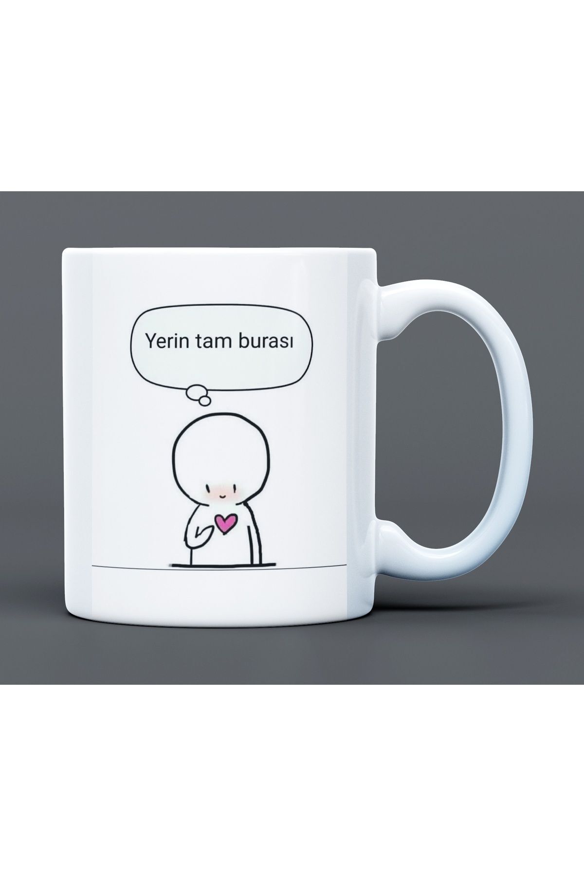 Yerin Tam Burası Yazılı Desenli Hediyelik Büyük Boy Porselen Kupa Bardak
