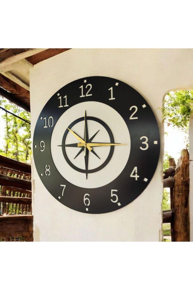 Rota Desenli Ahşap Siyah Renk Gemi Tekne Sayılı Hediyelik Sessiz Duvar Saati 50cm