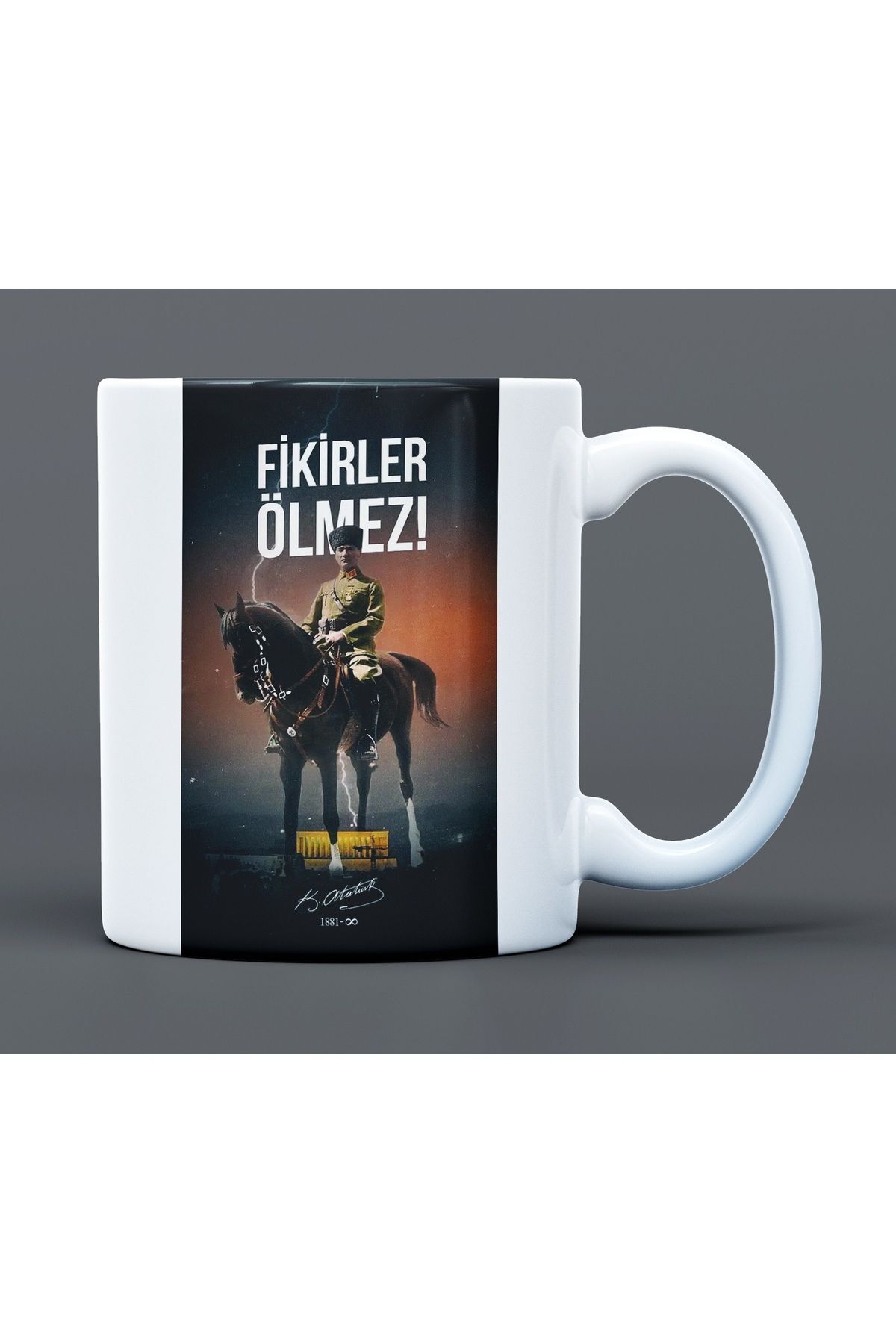 Atatürk İmza Desenli Hediyelik Büyük Boy Porselen Kupa Bardak