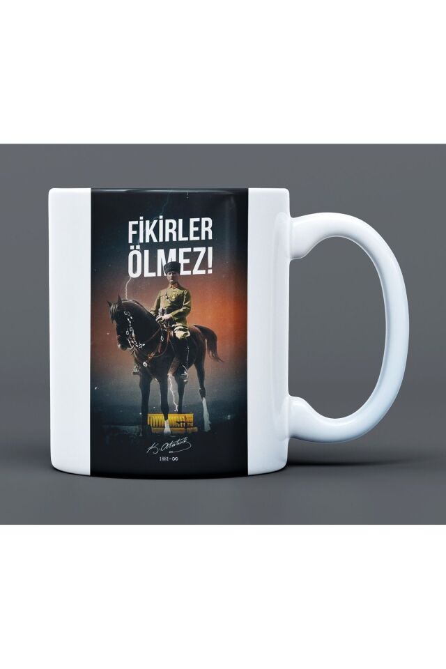Atatürk İmza Desenli Hediyelik Büyük Boy Porselen Kupa Bardak