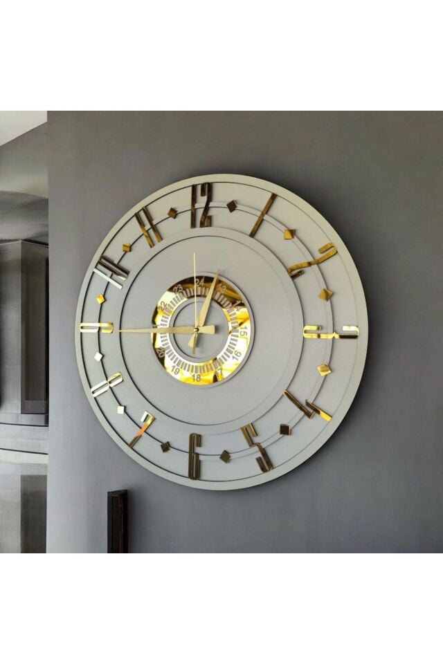 Sayılı Hediyelik Ahşap Dekoratif Sessiz Desenli Ev Hediyelik Duvar Saati 50cm