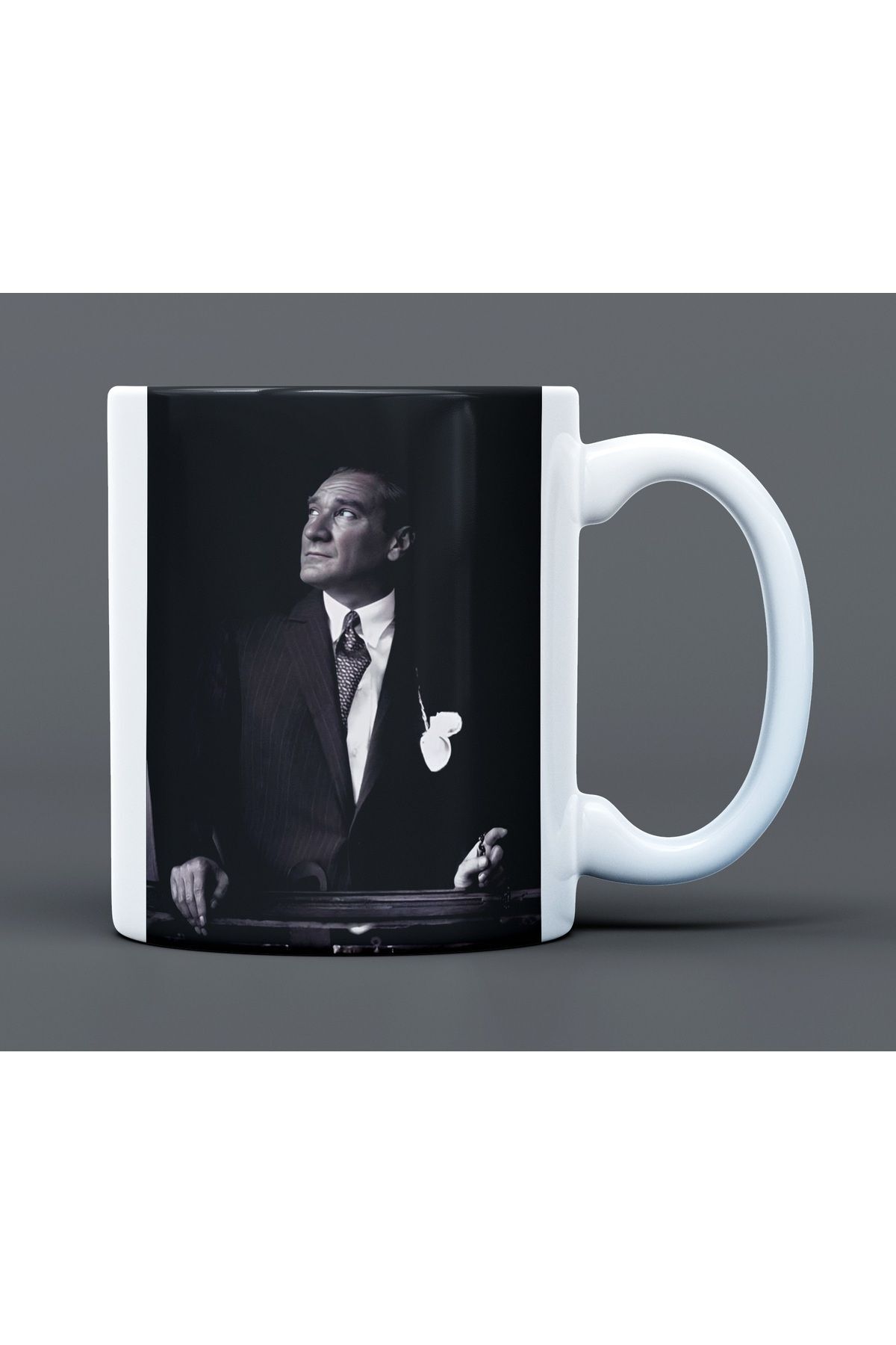 Atatürk Desenli Hediyelik Büyük Boy Porselen Kupa Bardak
