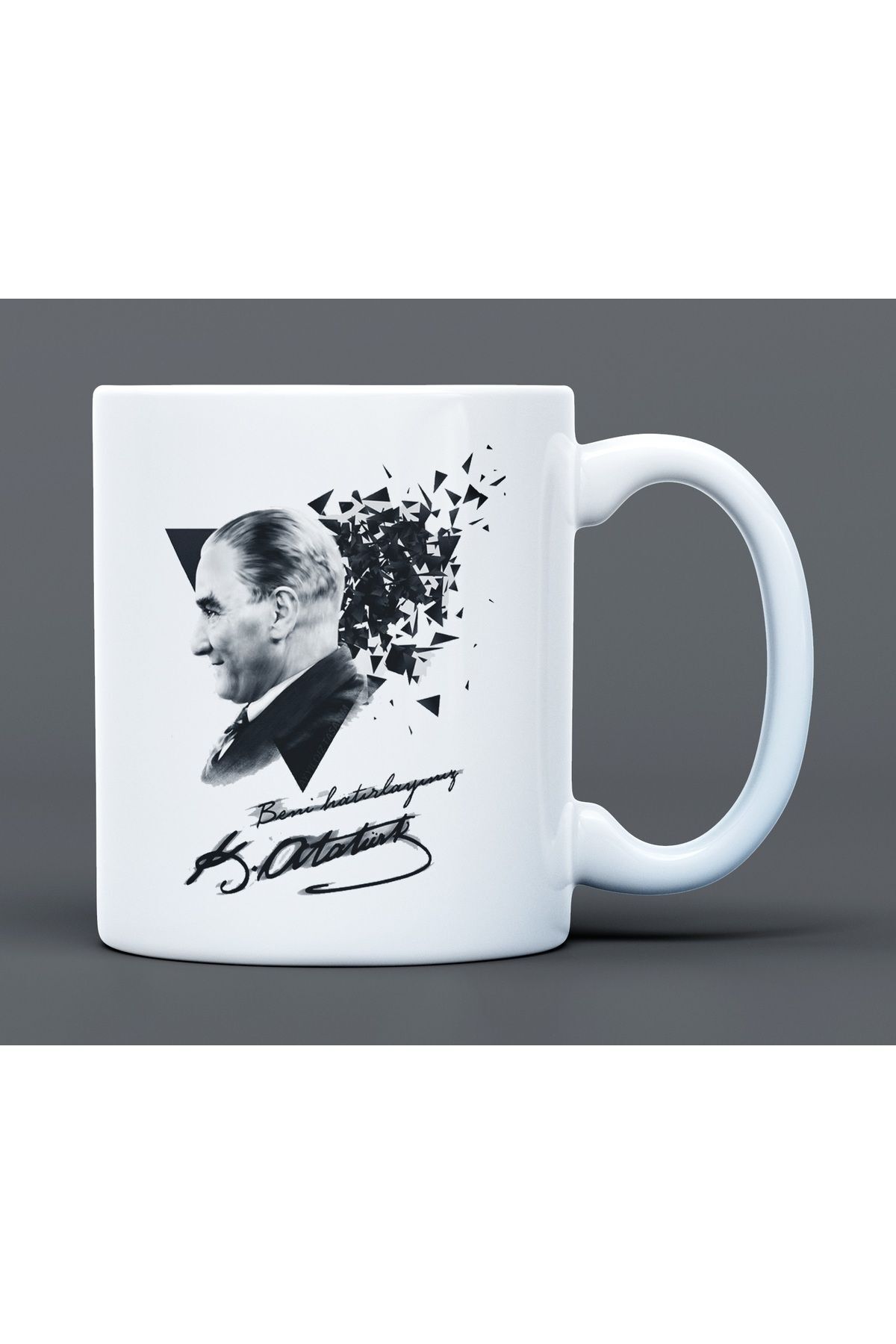 Atatürk İmza Desenli Hediyelik Büyük Boy Porselen Kupa Bardak