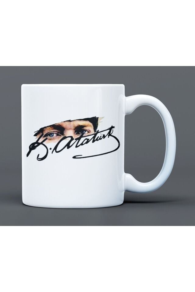 Atatürk Desenli Hediyelik Büyük Boy Porselen Kupa Bardak