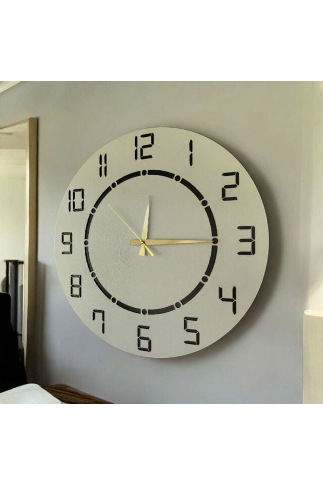 Desenli Sayılı Hediyelik Ahşap Sessiz Duvar Saati 50cm