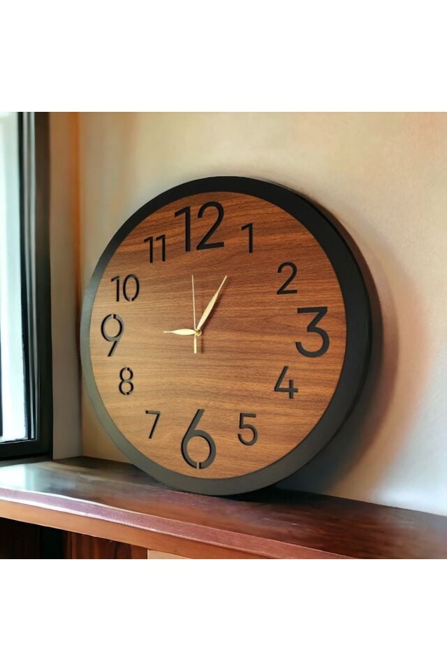 Ahşap Ceviz Sade Sayılı Hediyelik Sessiz Duvar Saati 50cm