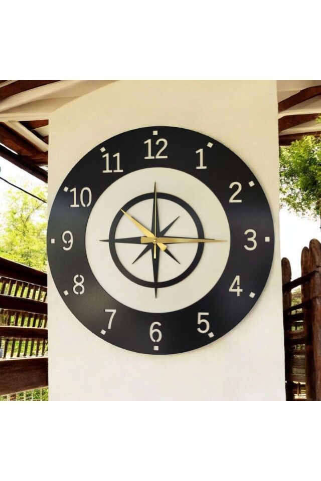 Rota Desenli Ahşap Siyah Renk Gemi Tekne Sayılı Hediyelik Sessiz Duvar Saati 50cm