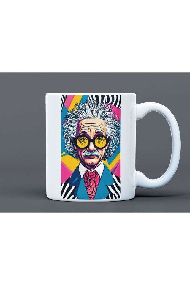 Albert Einstein Desenli Hediyelik Büyük Boy Porselen Kupa Bardak