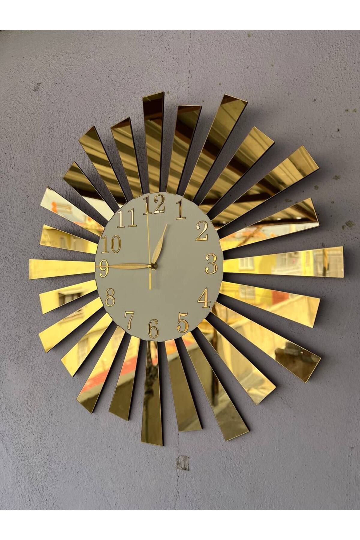 Beyaz Gold Aynalı Pleksi Piyano Model Sayılı Ev Hediyelik Sessiz Duvar Saati
