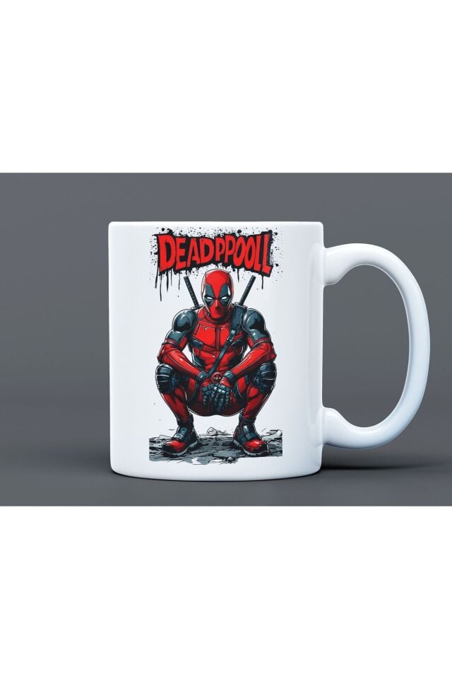Deadpool Desenli Hediyelik Büyük Boy Porselen Kupa Bardak