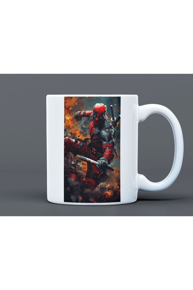 Deadpool Desenli Hediyelik Büyük Boy Porselen Kupa Bardak
