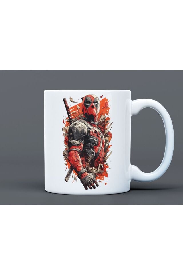 Deadpool Desenli Hediyelik Büyük Boy Porselen Kupa Bardak