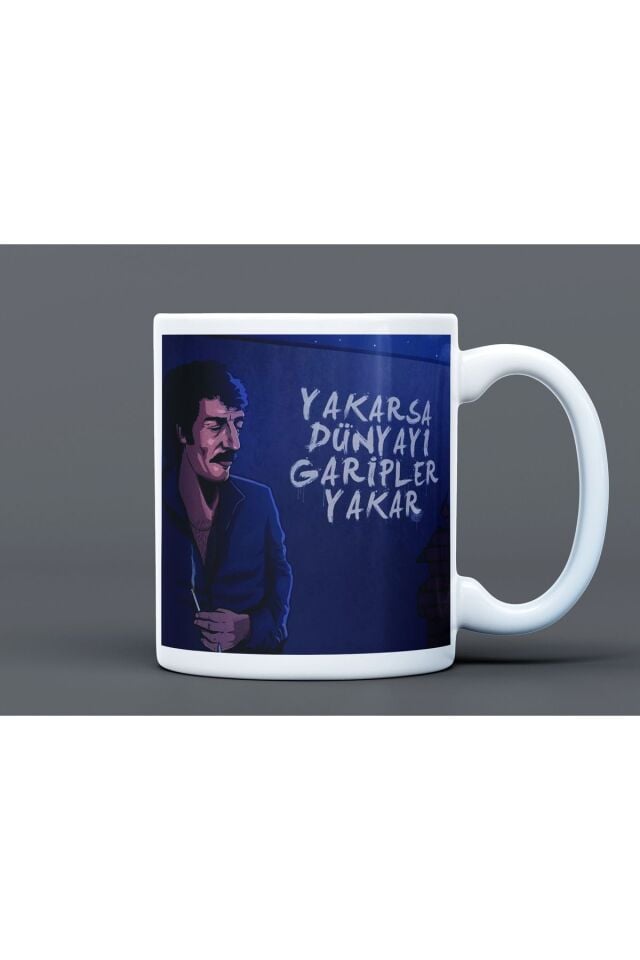 Müslüm Gürses Yakarsa Dünyayı Garipler Yakar Desenli Hediyelik Büyük Boy Porselen Kupa Bardak