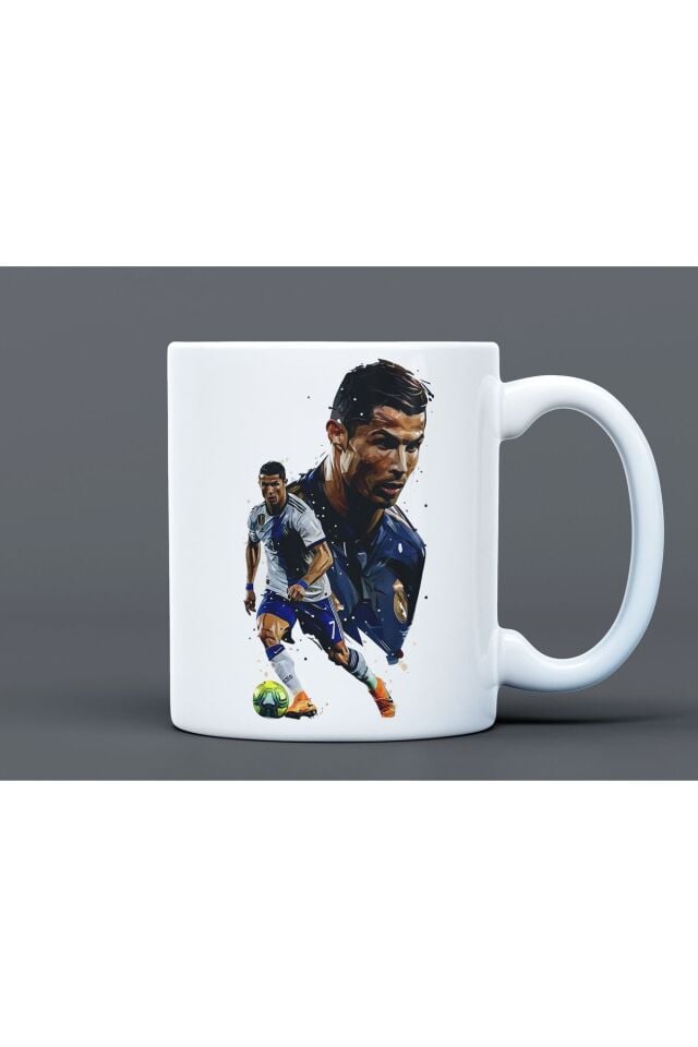 Ronaldo Futbol Desenli Hediyelik Büyük Boy Porselen Kupa Bardak
