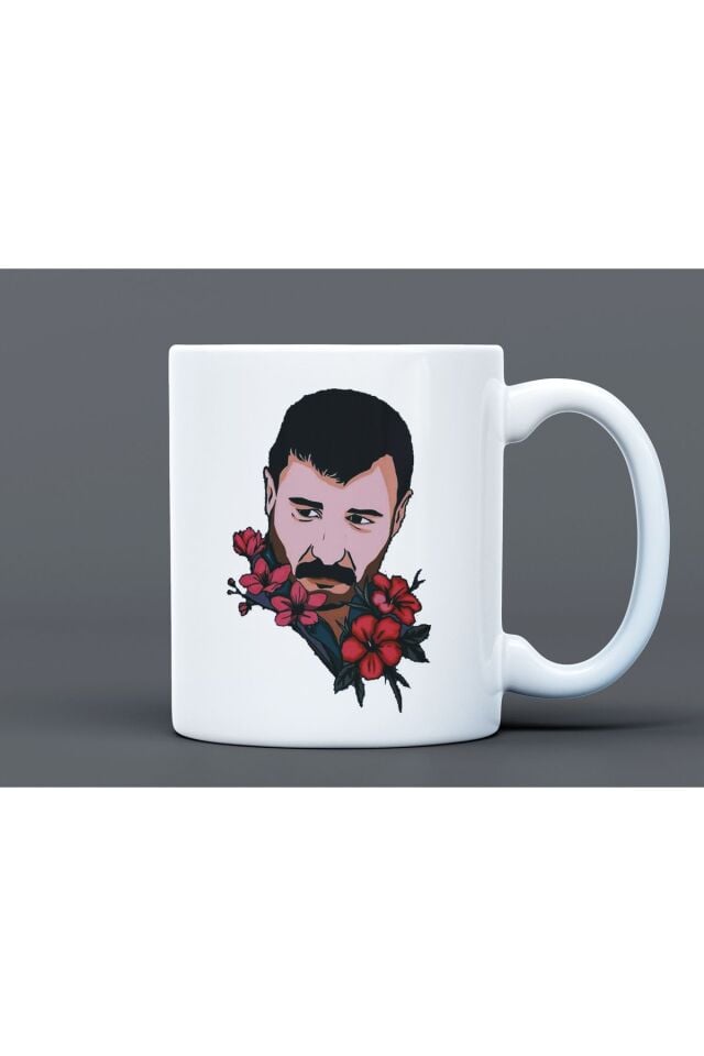 Azer Bülbül Desenli Hediyelik Büyük Boy Porselen Kupa Bardak