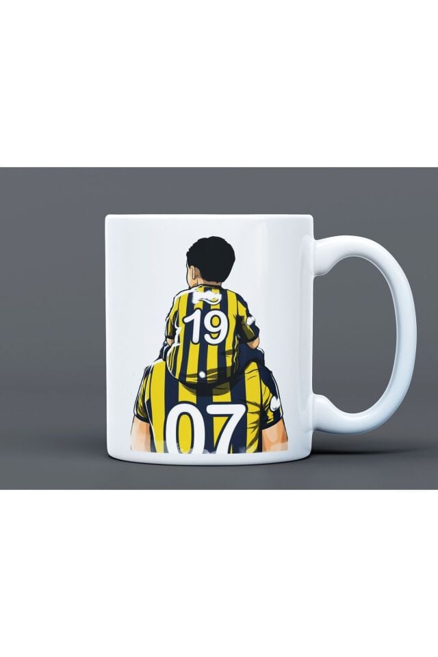 Sarı Lacivert Taraftar Futbol Desenli Hediyelik Büyük Boy Porselen Kupa Bardak