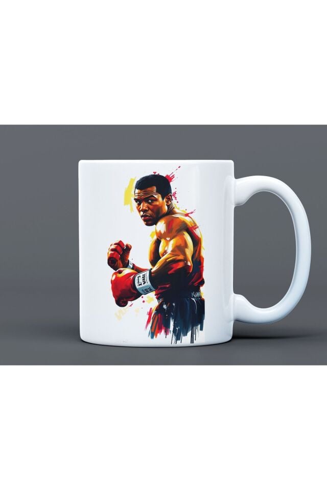 Boks Muhammed Ali Desenli Hediyelik Büyük Boy Porselen Kupa Bardak