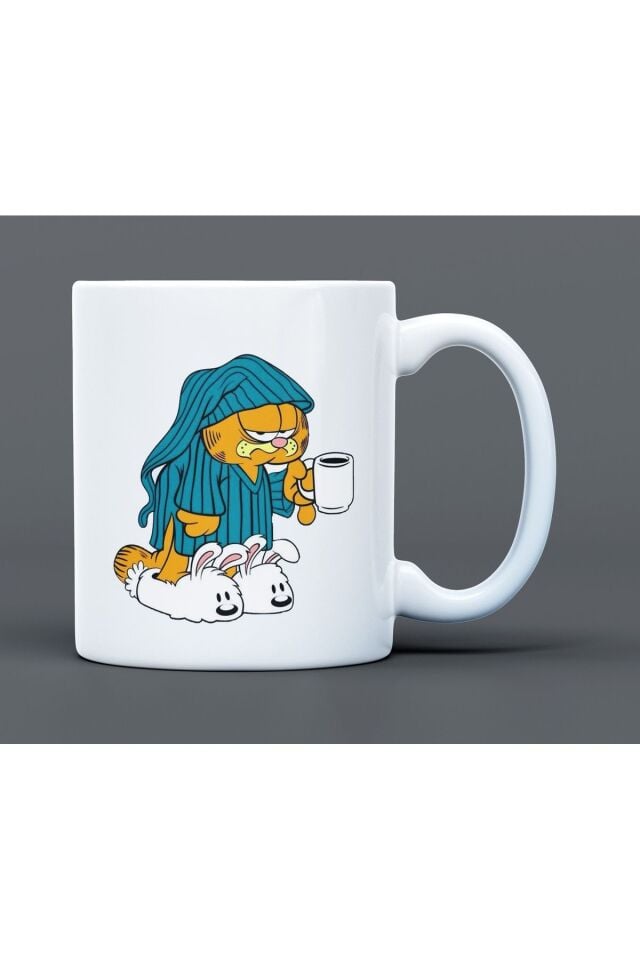Garfield Uykulu Desenli Hediyelik Büyük Boy Porselen Kupa Bardak