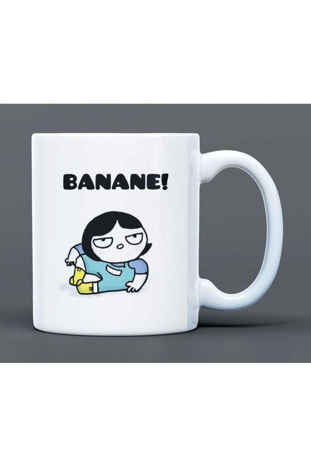 Banane Yazılı Desenli Hediyelik Büyük Boy Porselen Kupa Bardak