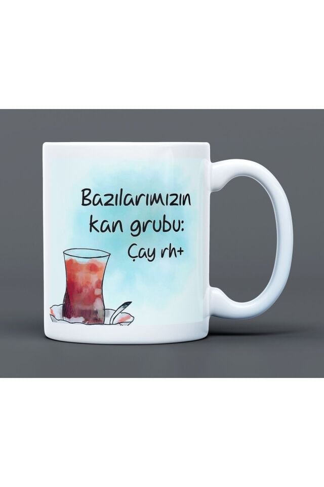 Bazılarımızın Kan Grubu Çay rh+ Desenli Hediyelik Büyük Boy Porselen Kupa Bardak
