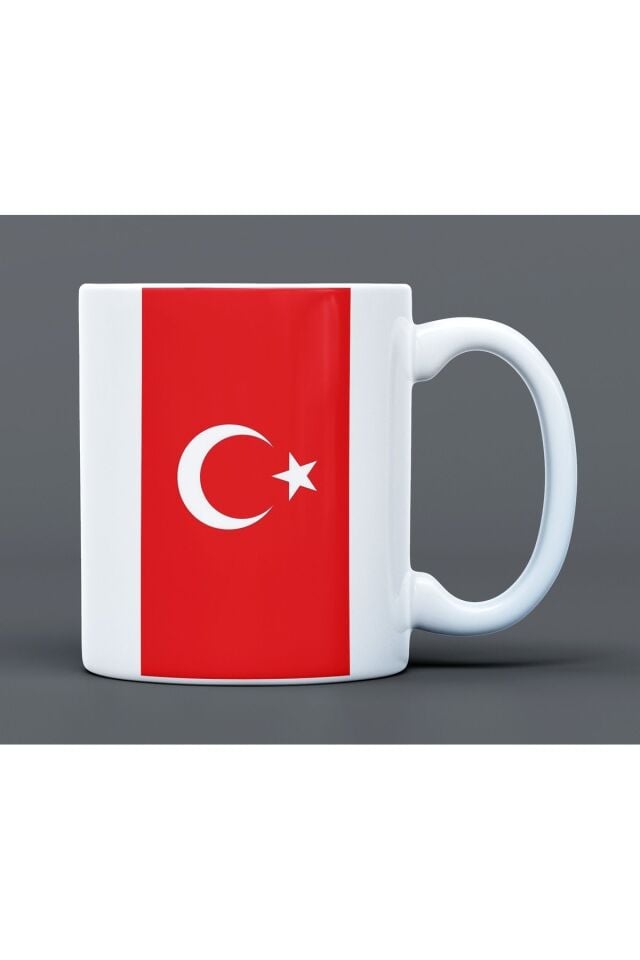 Türk Bayrağı Desenli Hediyelik Büyük Boy Porselen Kupa Bardak