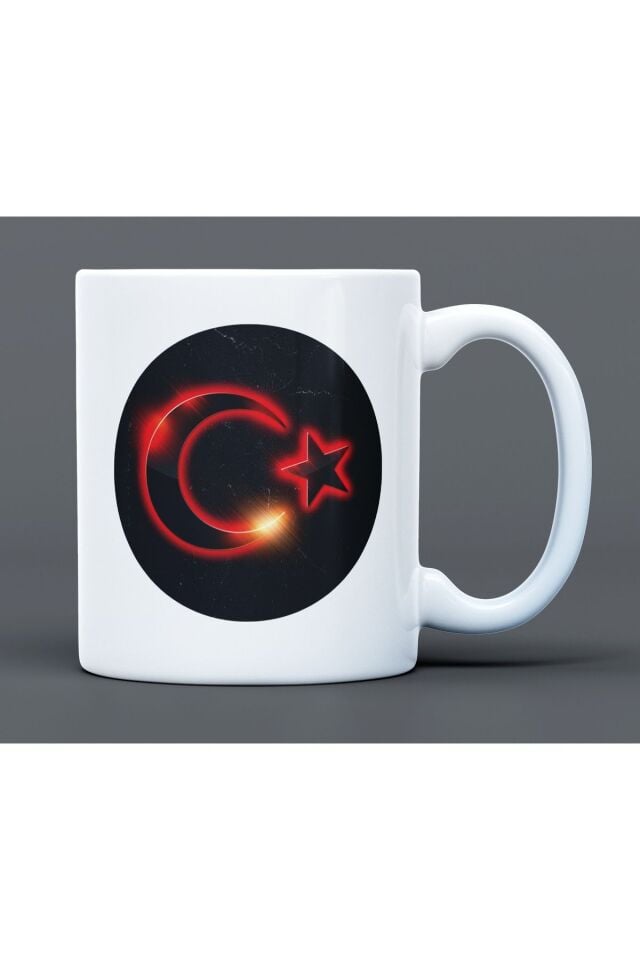 Türk Bayrağı Desenli Hediyelik Büyük Boy Porselen Kupa Bardak