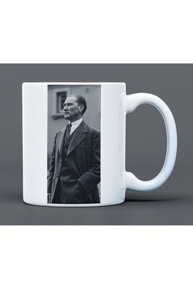 Atatürk Desenli Hediyelik Büyük Boy Porselen Kupa Bardak