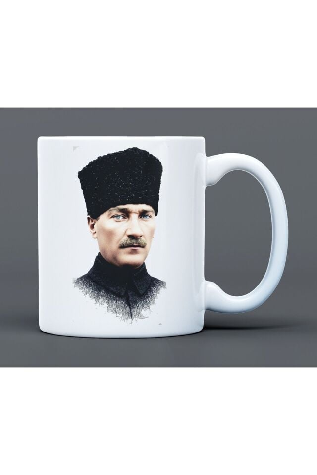 Atatürk Desenli Hediyelik Büyük Boy Porselen Kupa Bardak