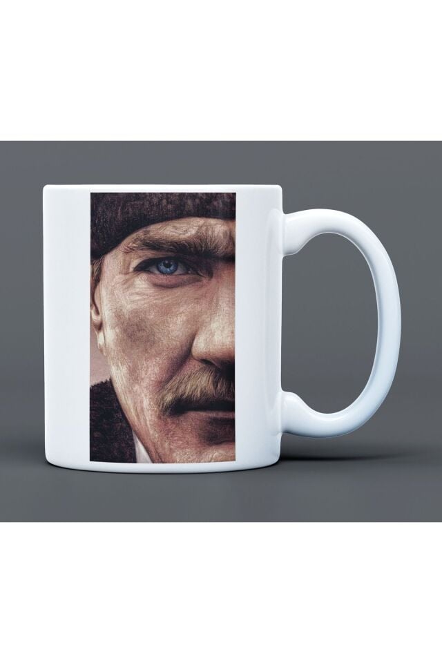 Atatürk Desenli Hediyelik Büyük Boy Porselen Kupa Bardak