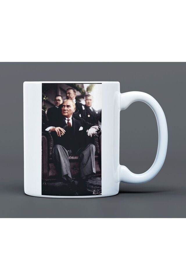 Atatürk Desenli Hediyelik Büyük Boy Porselen Kupa Bardak