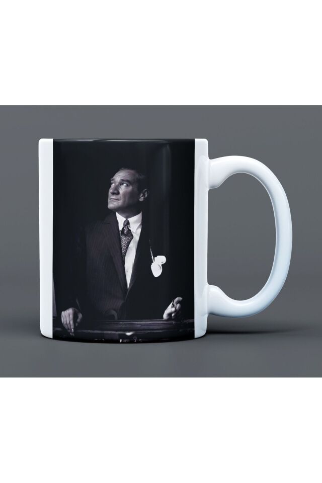 Atatürk Desenli Hediyelik Büyük Boy Porselen Kupa Bardak