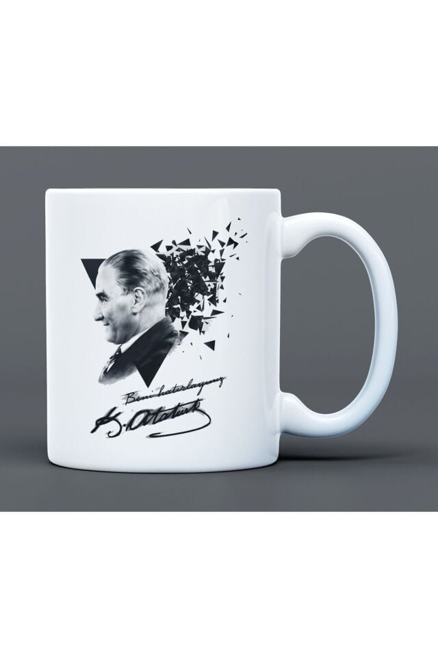 Atatürk İmza Desenli Hediyelik Büyük Boy Porselen Kupa Bardak