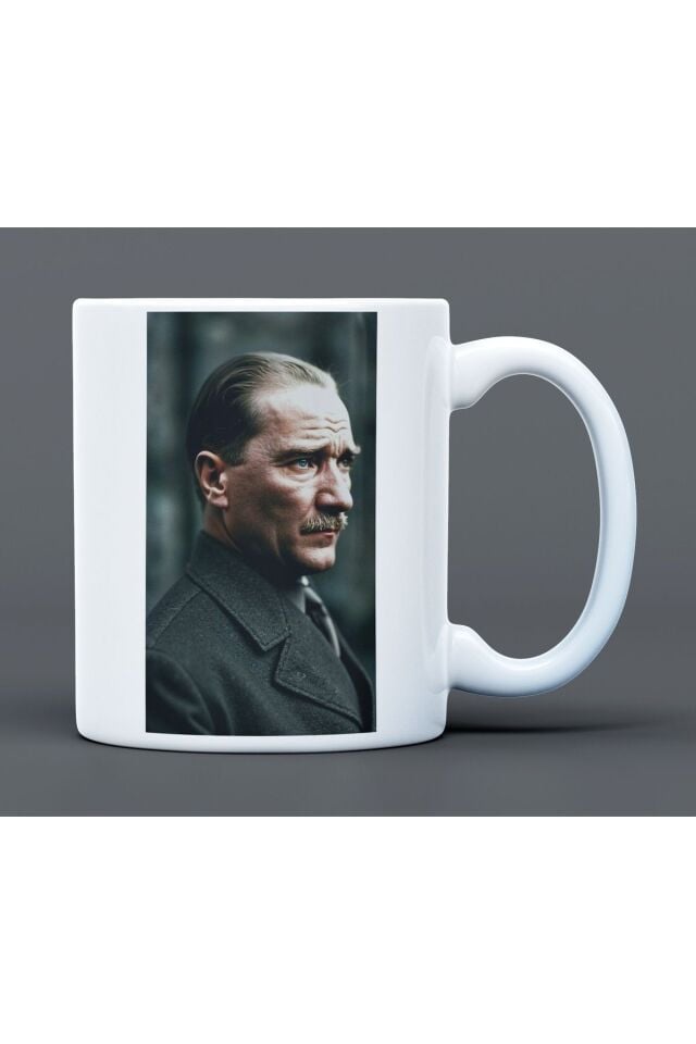 Atatürk Desenli Hediyelik Büyük Boy Porselen Kupa Bardak