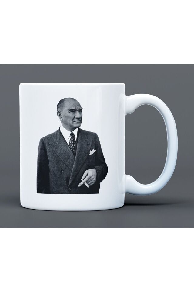 Atatürk Desenli Hediyelik Büyük Boy Porselen Kupa Bardak