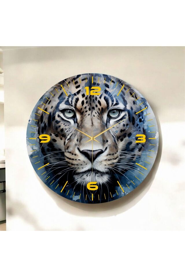 Renkli Baskı Leopar Hayvan Desenli Sayılı Hediyelik Ahşap Sessiz Duvar Saati 50cm