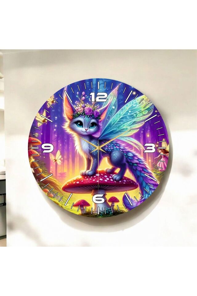 Renkli Baskı Hayvan Desenli Sayılı Hediyelik Ahşap Sessiz Duvar Saati 50cm