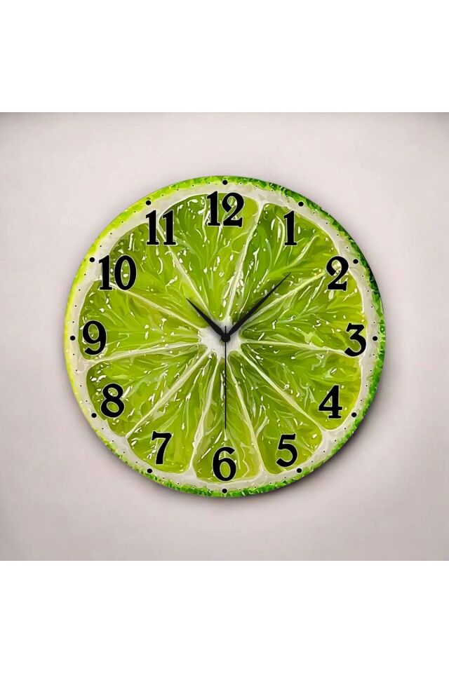 Renkli Baskı Limon Sebze Desenli Sayılı Hediyelik Ahşap Sessiz Duvar Saati 50cm