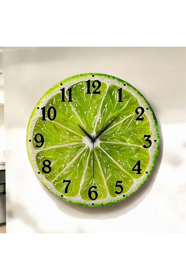 Renkli Baskı Limon Sebze Desenli Sayılı Hediyelik Ahşap Sessiz Duvar Saati 50cm