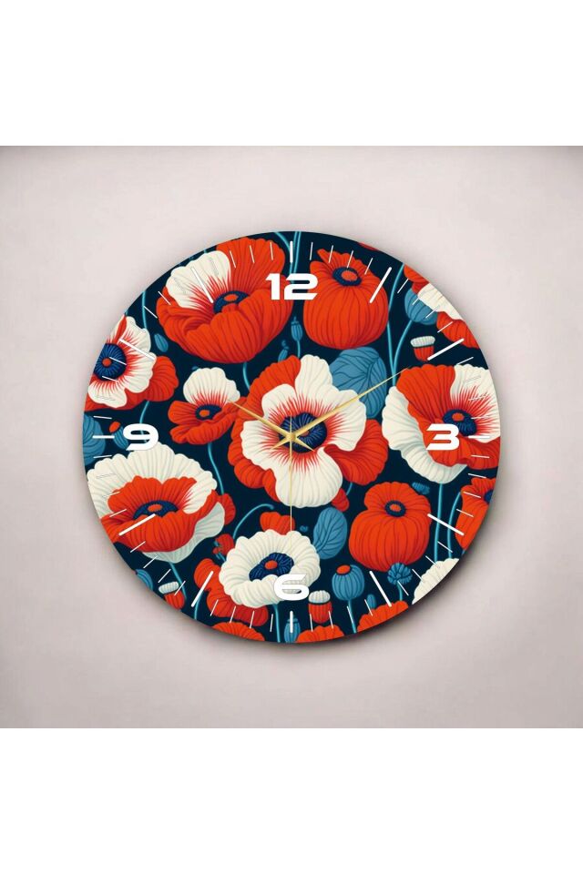 Renkli Baskı Yaprak Çiçek Desenli Sayılı Hediyelik Ahşap Sessiz Duvar Saati 50cm