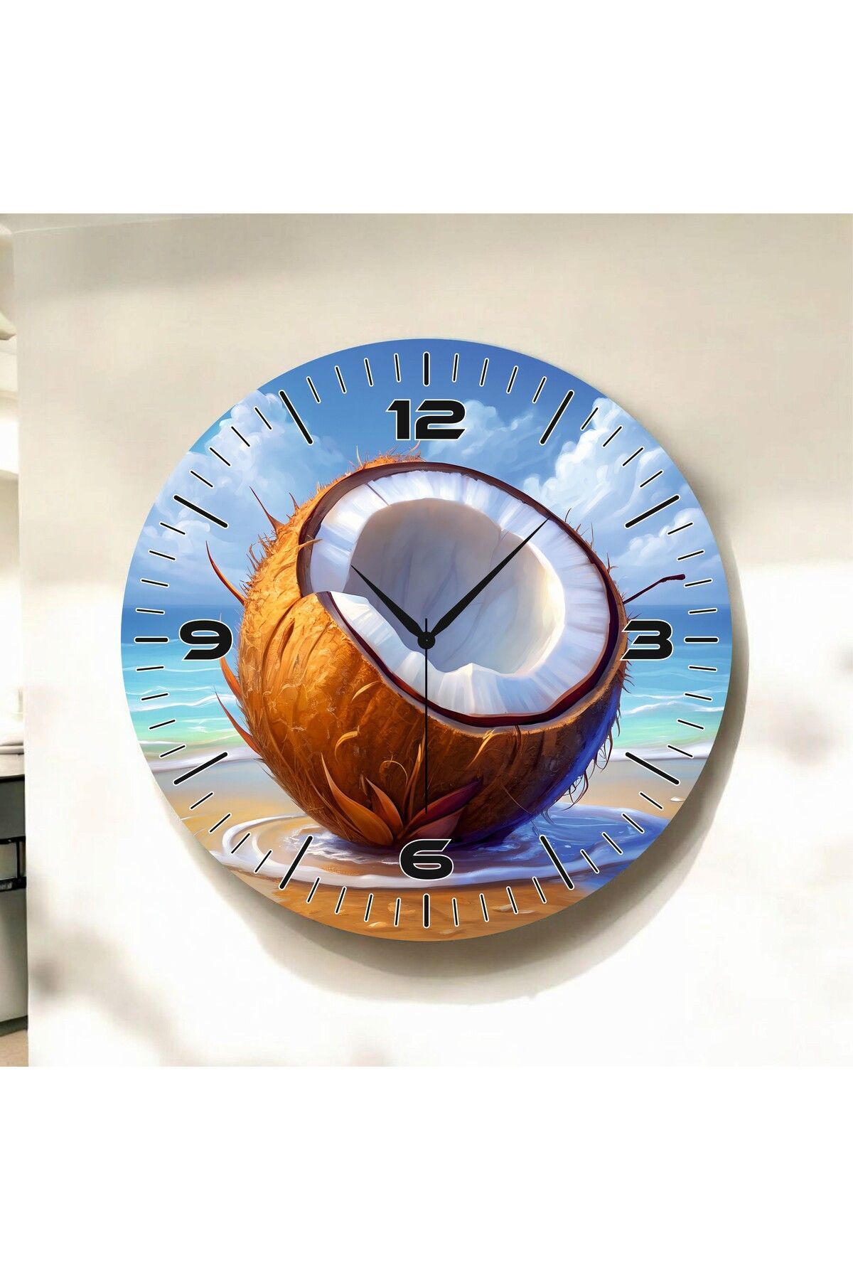 Renkli Baskı Desenli Sayılı Hediyelik Ahşap Sessiz Duvar Saati 50cm