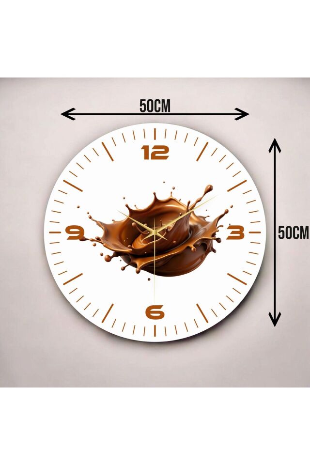Renkli Baskı Çikolata Desenli Sayılı Hediyelik Ahşap Sessiz Duvar Saati 50cm