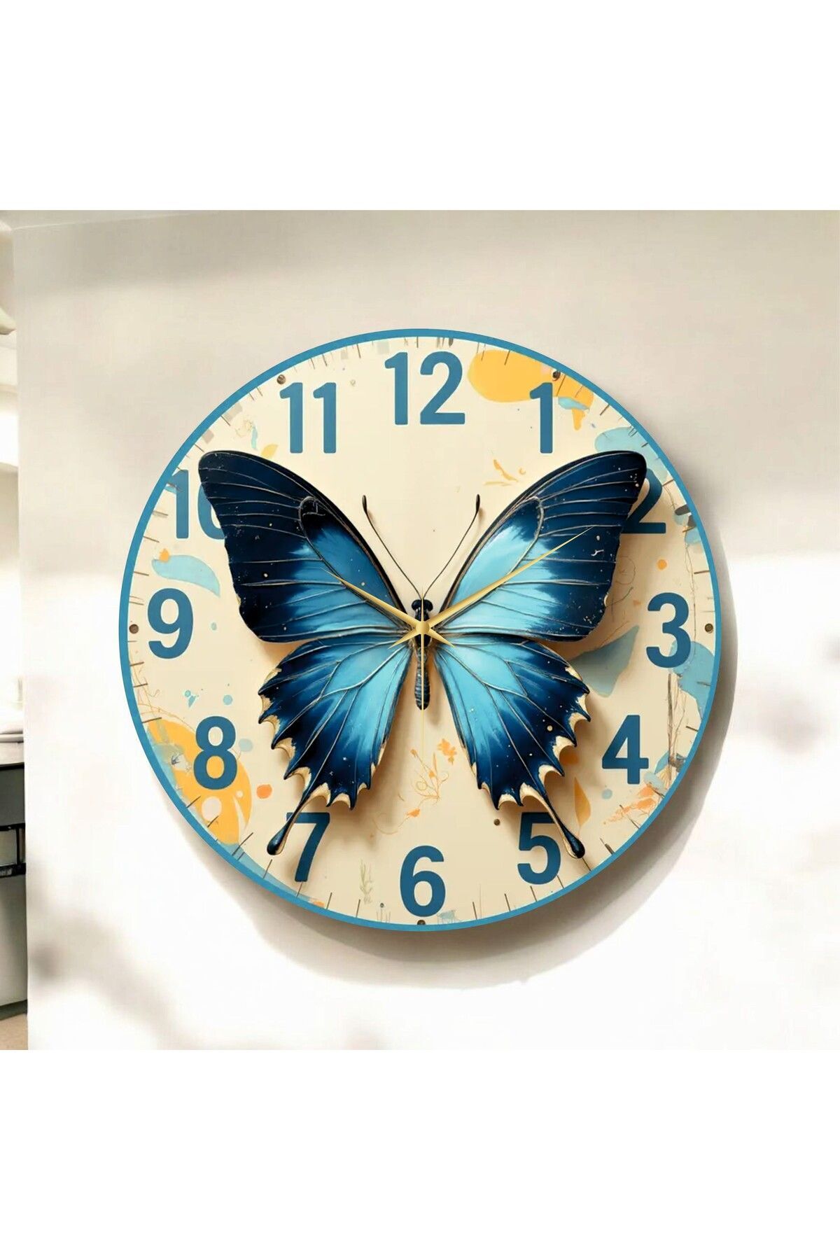 Renkli Baskı Kelebek Desenli Desenli Sayılı Hediyelik Ahşap Sessiz Duvar Saati 50cm