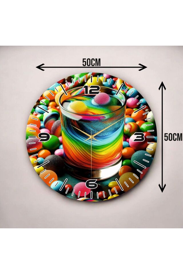 Renkli Baskı Desenli Sayılı Hediyelik Ahşap Sessiz Duvar Saati 50cm