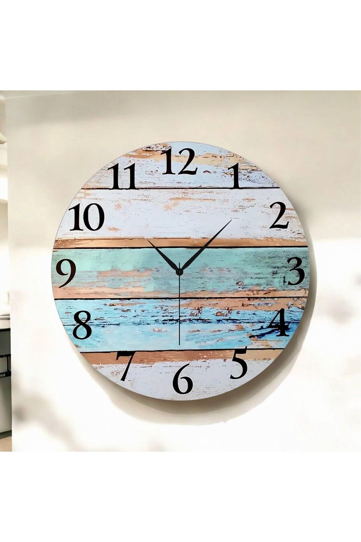 Renkli Baskı Desenli Sayılı Hediyelik Ahşap Sessiz Duvar Saati 50cm