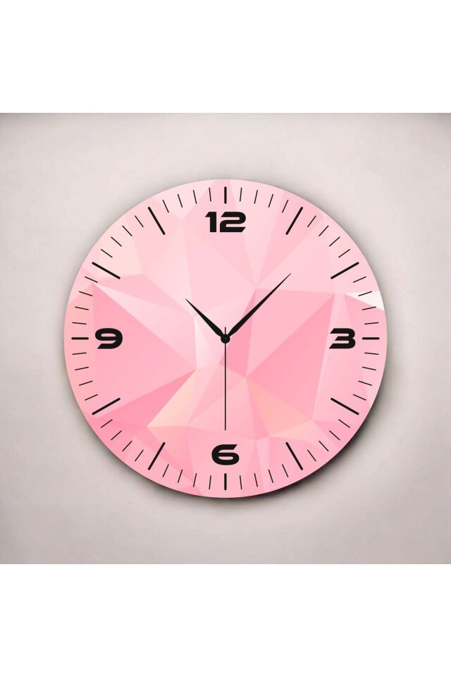 Pembe Renkli Baskı Desenli Sayılı Hediyelik Ahşap Sessiz Duvar Saati 50cm