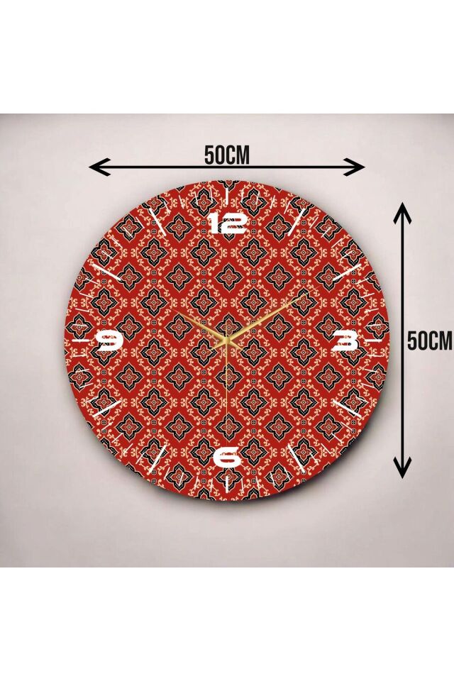 Renkli Baskı Desenli Sayılı Hediyelik Ahşap Sessiz Duvar Saati 50cm