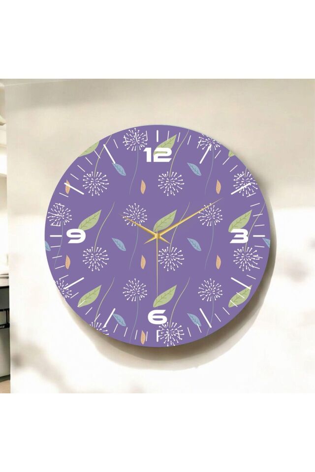 Renkli Baskı Yaprak Desenli Sayılı Hediyelik Ahşap Sessiz Duvar Saati 50cm