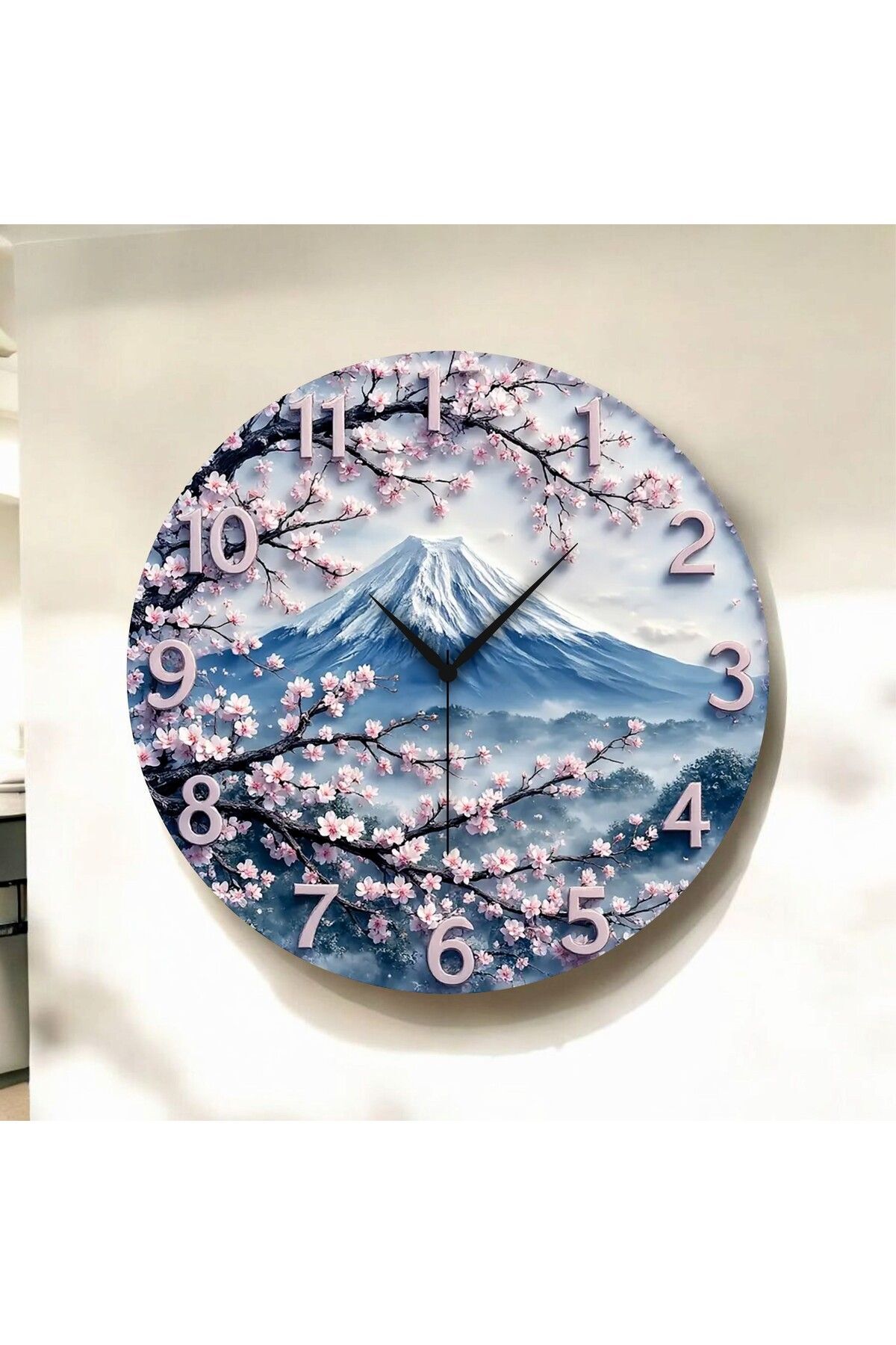 Renkli Baskı Doğa Desenli Sayılı Hediyelik Ahşap Sessiz Duvar Saati 50cm