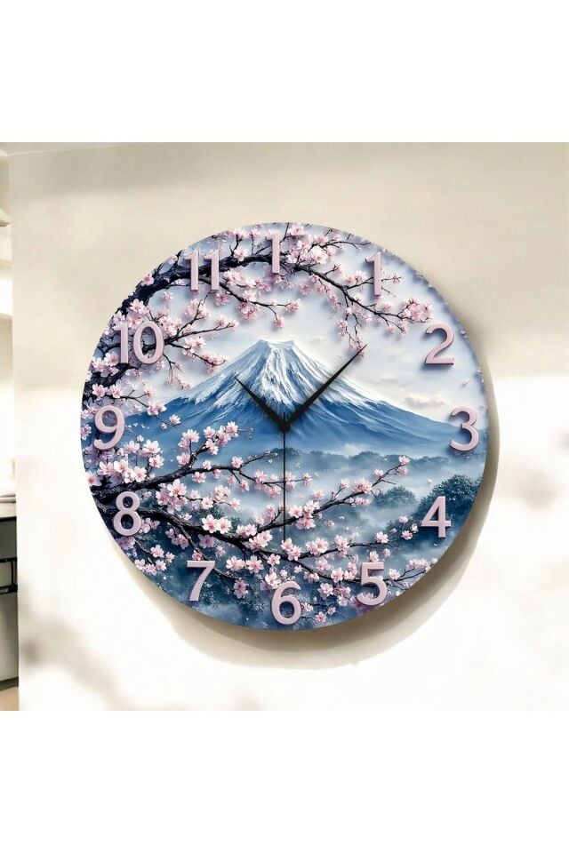 Renkli Baskı Doğa Desenli Sayılı Hediyelik Ahşap Sessiz Duvar Saati 50cm